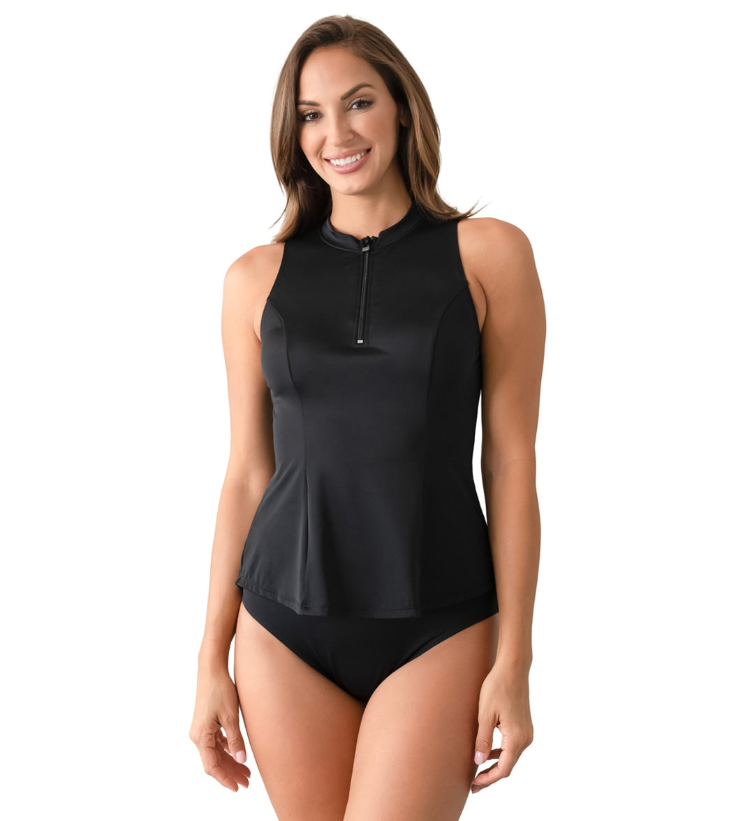 Fit4U Womens Solids Zip Sleeveless Swim Shirt