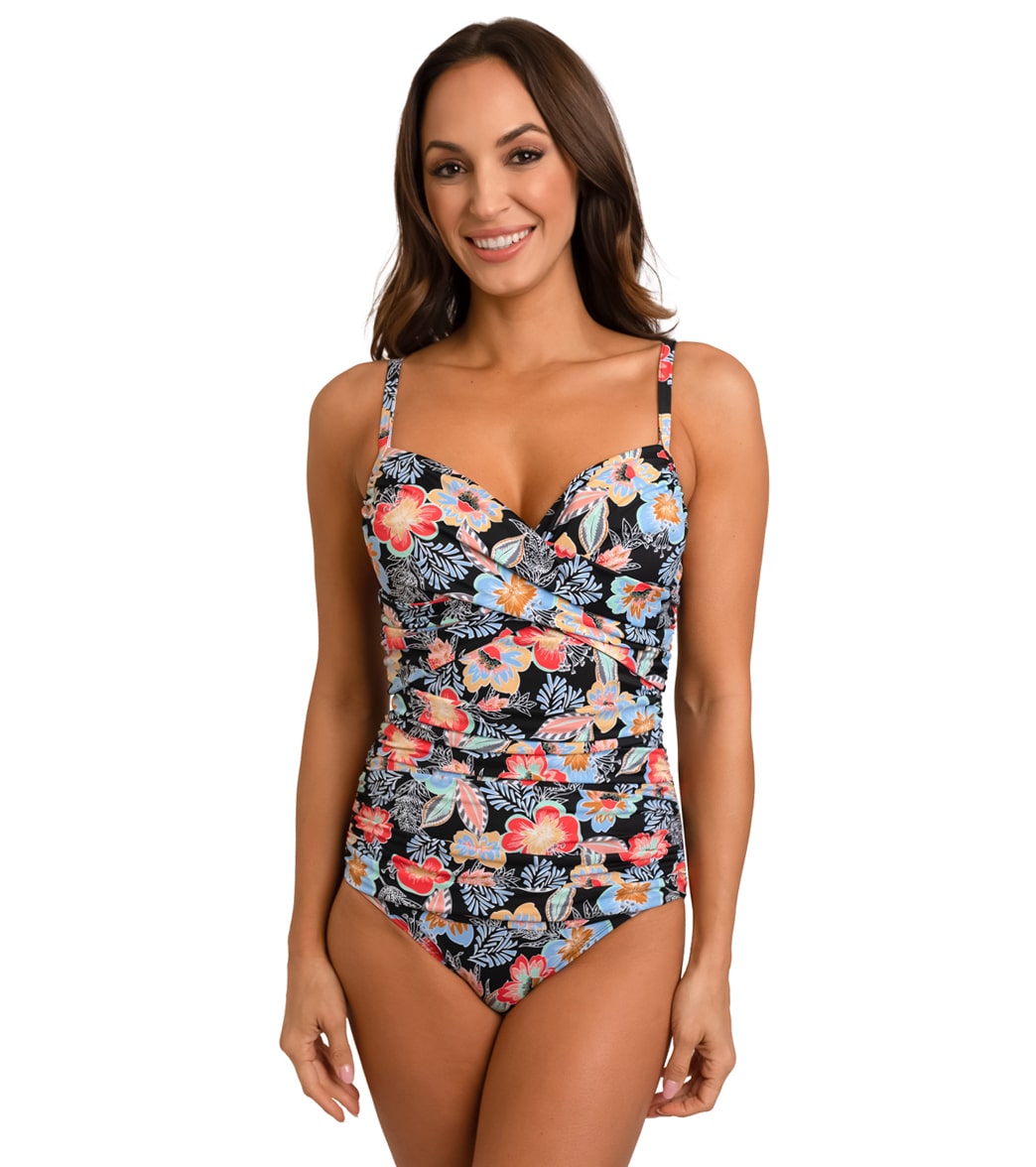 Fit4U Womens Makenna Crossover Front Shirred One Piece Swimsuit
