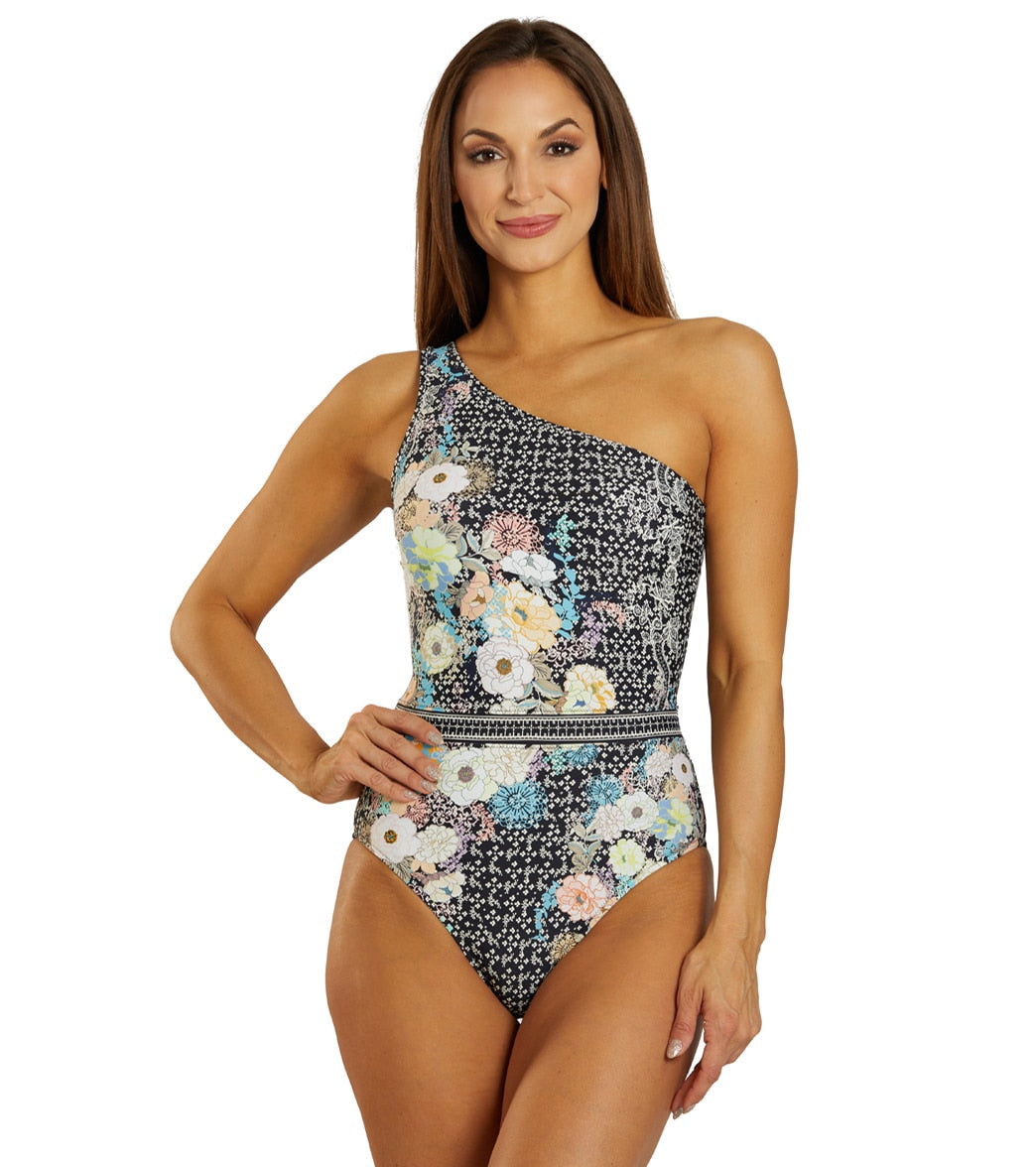 Johnny Was Womens Mila One Shoulder One Piece Swimsuit