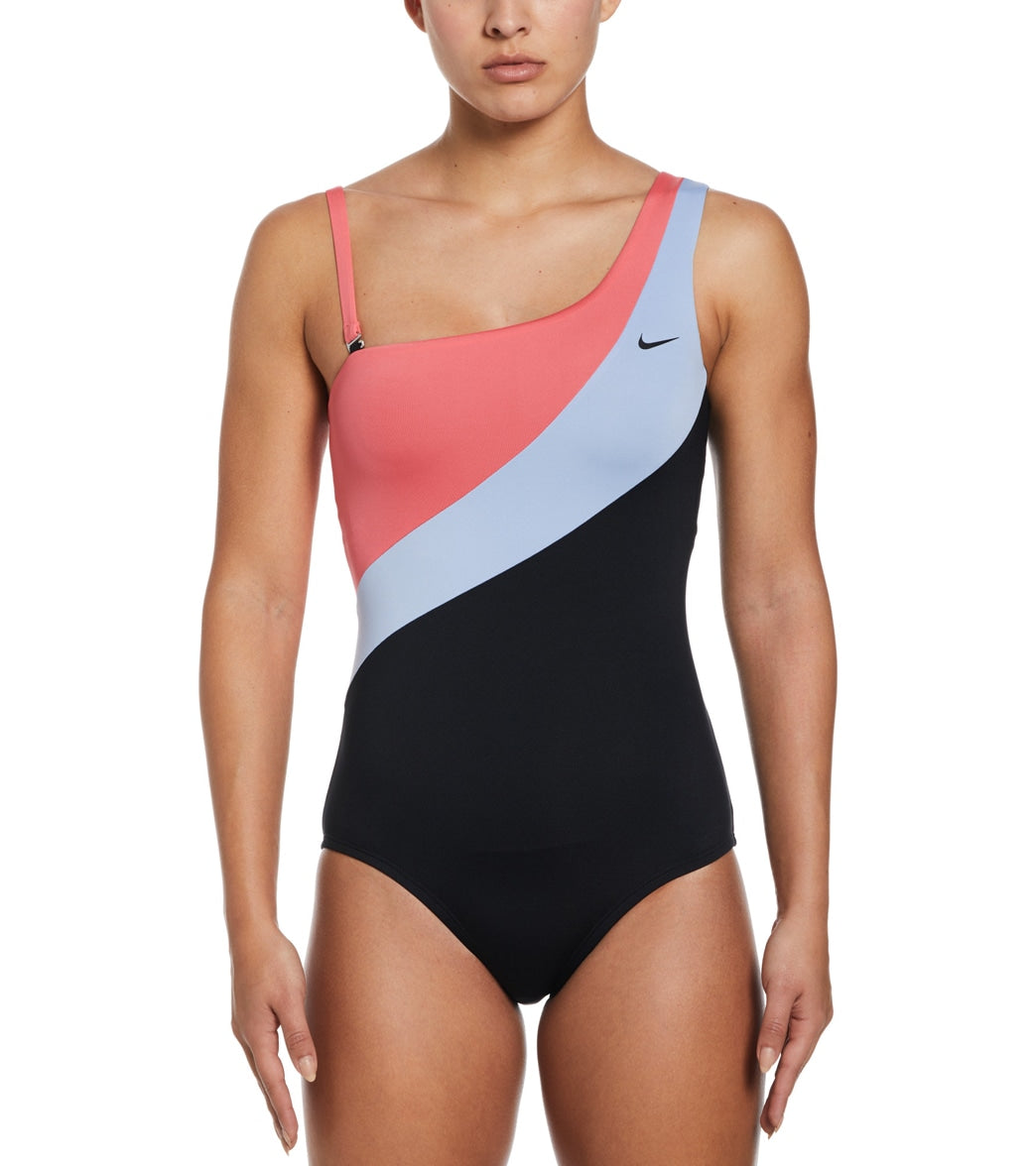 Nike Womens Colorblock Asymmetrical One Piece Swimsuit