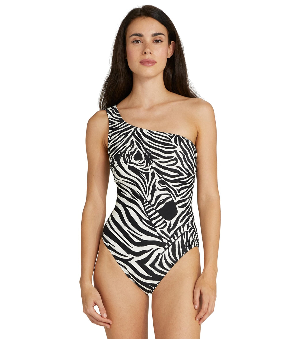 Kate Spade New York Womens Zebra One Shoulder One Piece Swimsuit