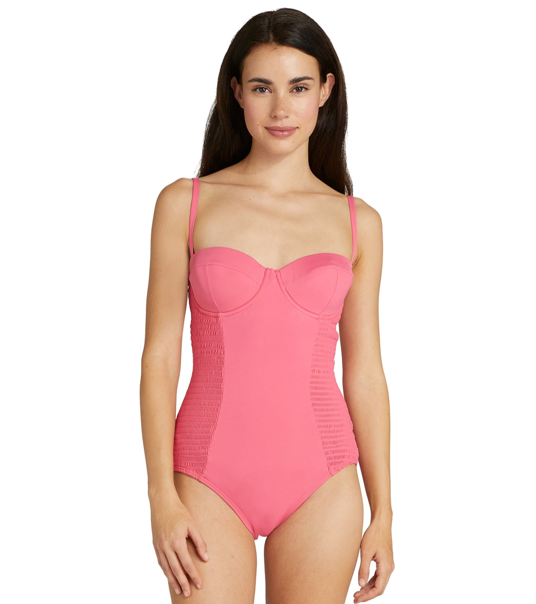 Kate Spade New York Womens Solids Smocked Underwire One Piece Swimsuit