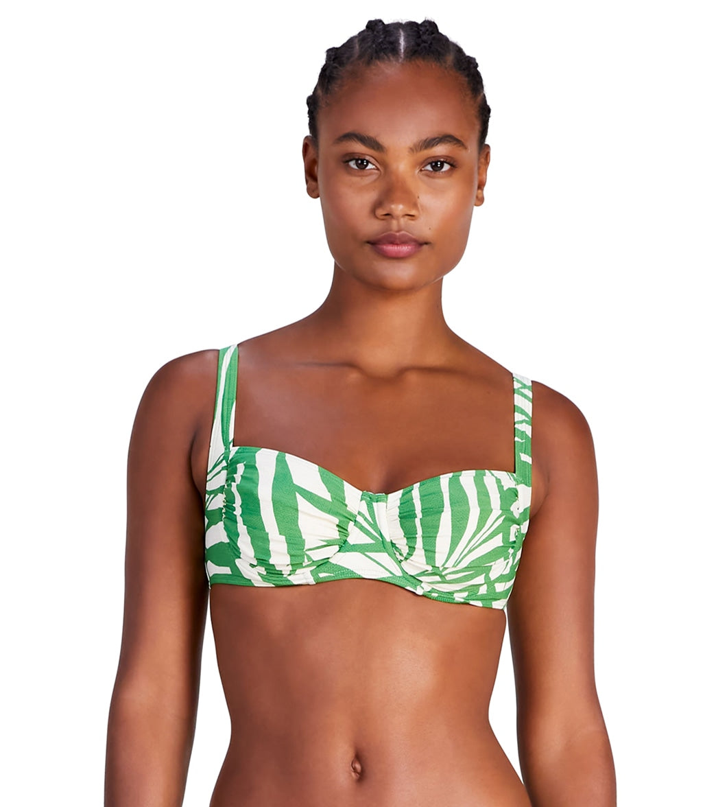 Kate Spade New York Womens Palm Fronds Shirred Underwire Bikini Top