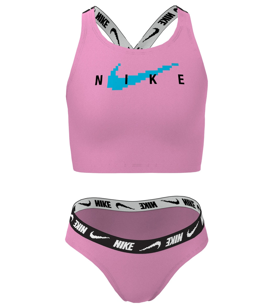 Nike Girls' Script Logo Crossback Sport Two Piece Bikini Set (Big Kid) at