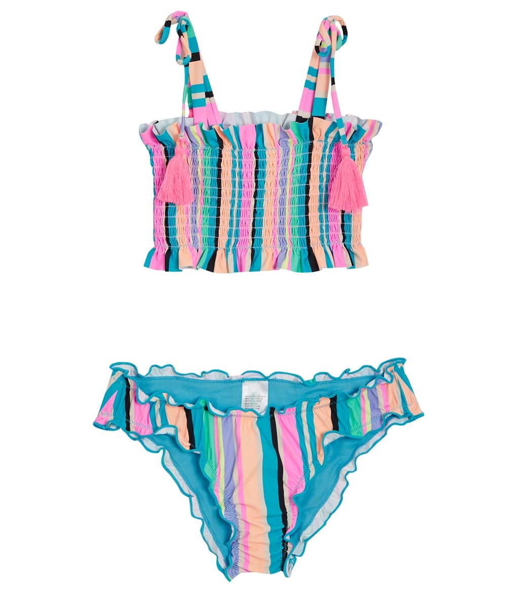 Beach Lingo Girls Playa Stripe Smocked Two Piece Bikini Set (Big Kid)