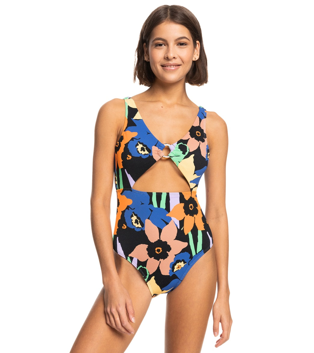 Roxy Color Jam One-Piece Swimsuit - Women's Anthracite Flower Jammin L