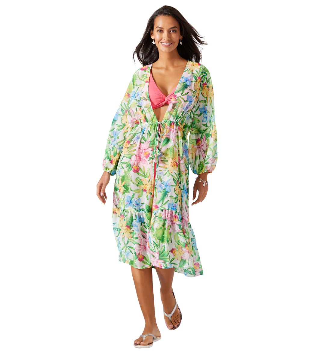 Tommy Bahama Orchid Garden Open Front Duster Cover Up Dress