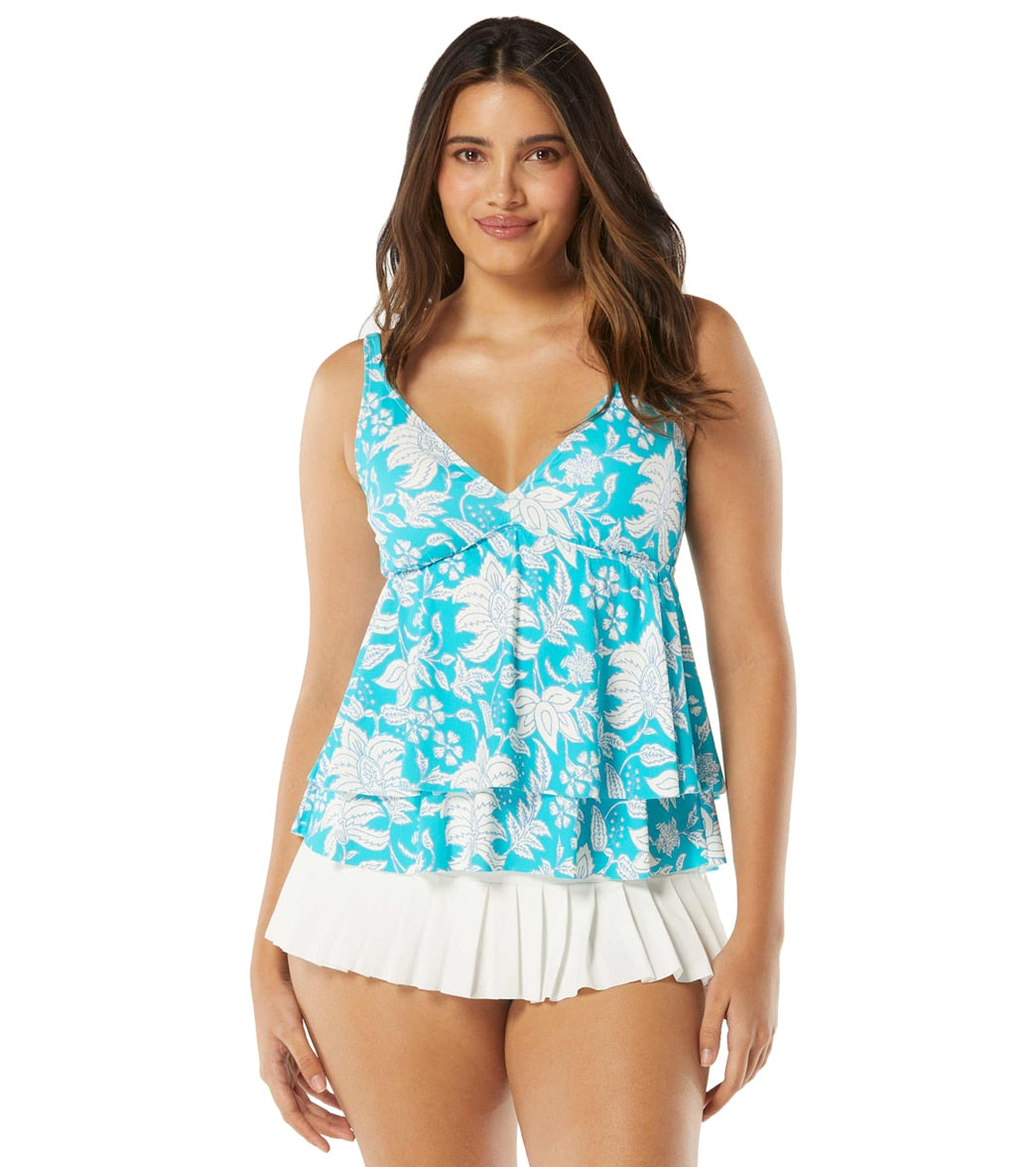 Beach House Women's Coastal Botanical Tana Double Ruffle Tankini Top at