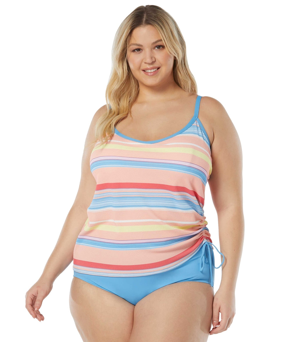 Beach House Womens Plus Size Parade Stripe Bridget Side Shirred Tankini Top